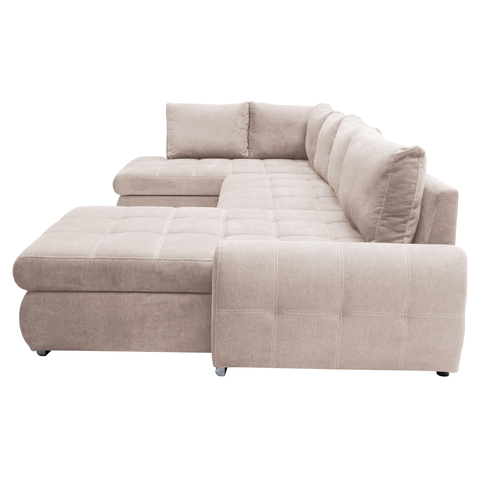 Wohnlandschaft - beige - 2 Staukästen - Ottomane rechts