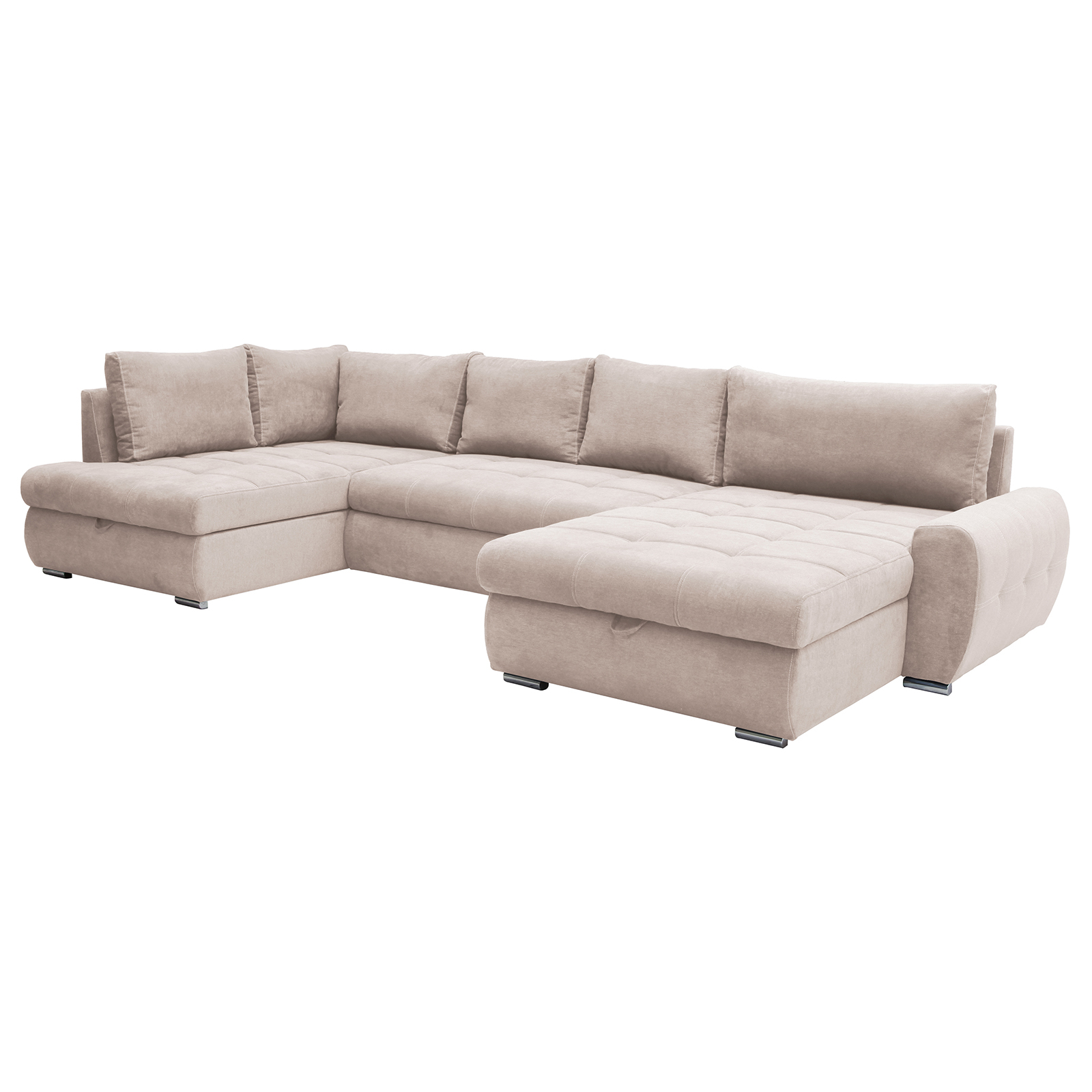 Wohnlandschaft - beige - 2 Staukästen - Ottomane rechts
