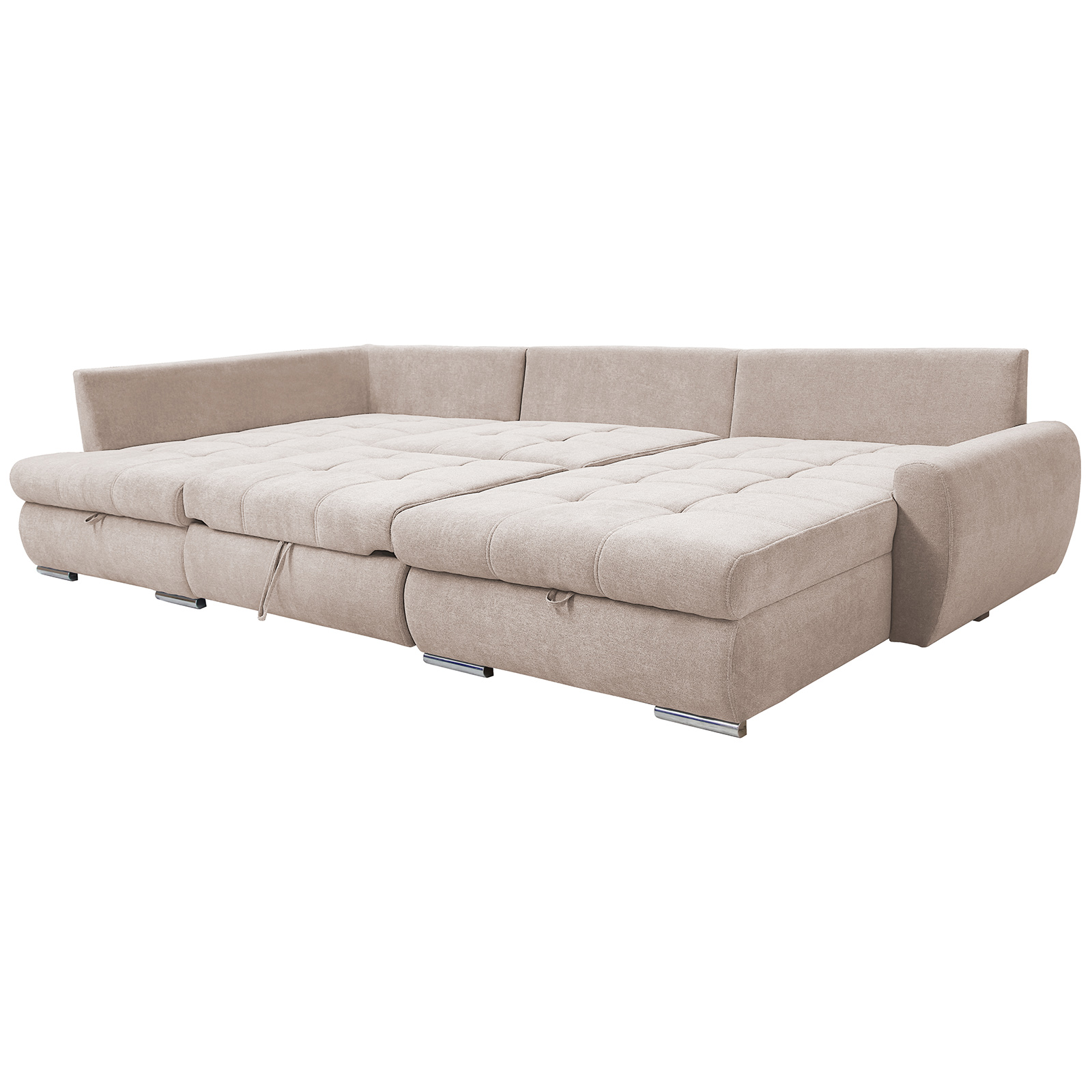 Wohnlandschaft - beige - mit Liegefunktion und Staukasten - Ottomane rechts