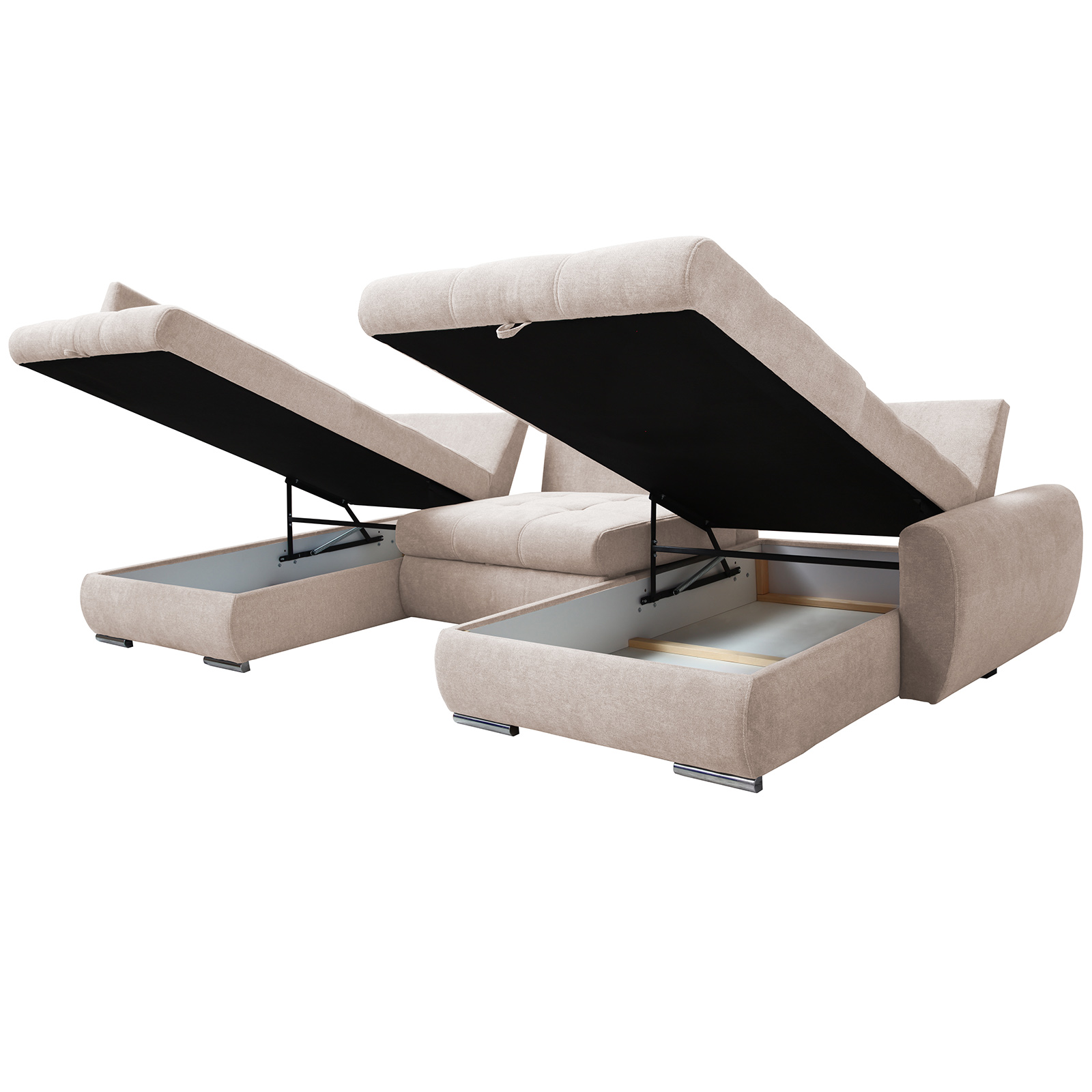 Wohnlandschaft - beige - mit Liegefunktion und Staukasten - Ottomane rechts
