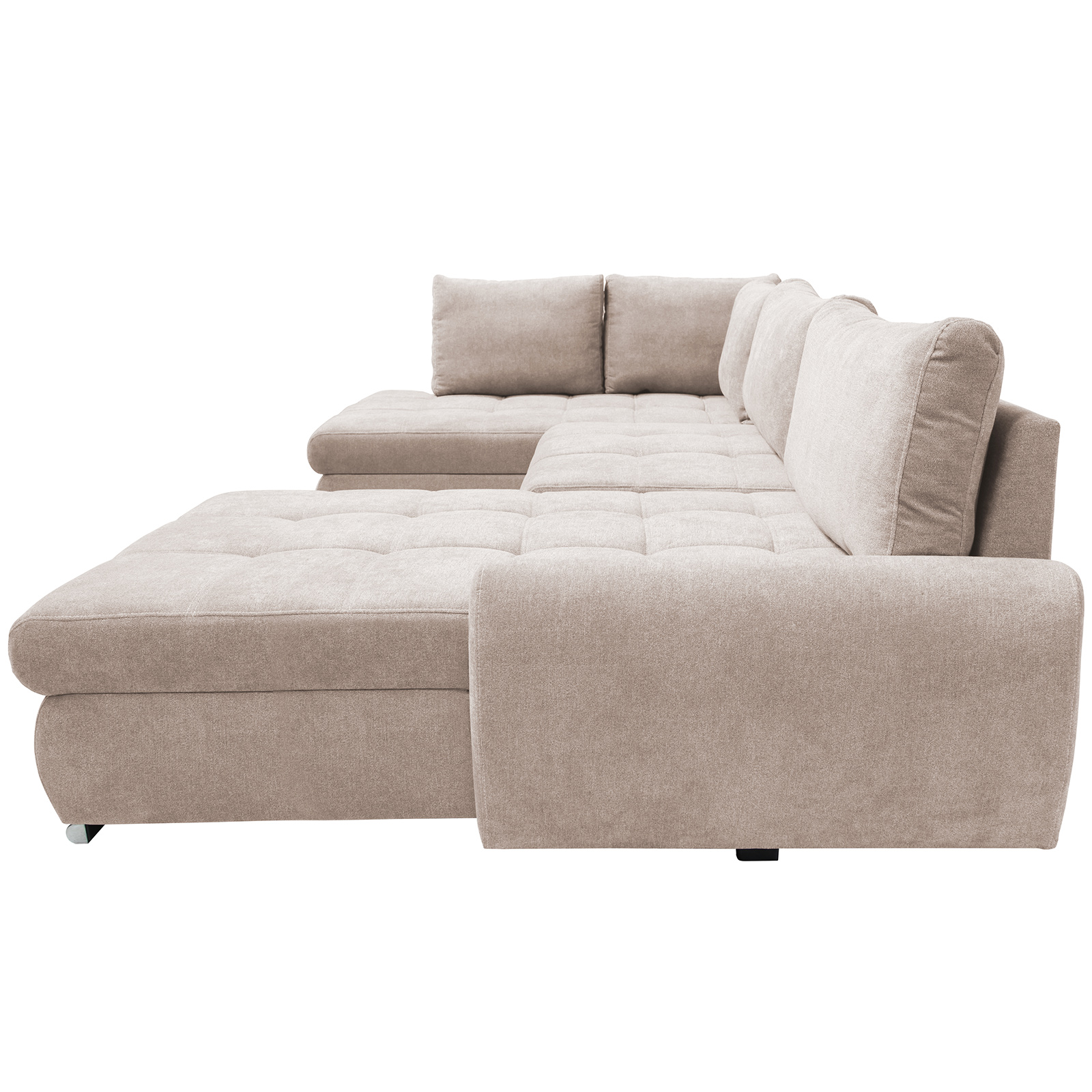 Wohnlandschaft - beige - mit Liegefunktion und Staukasten - Ottomane rechts