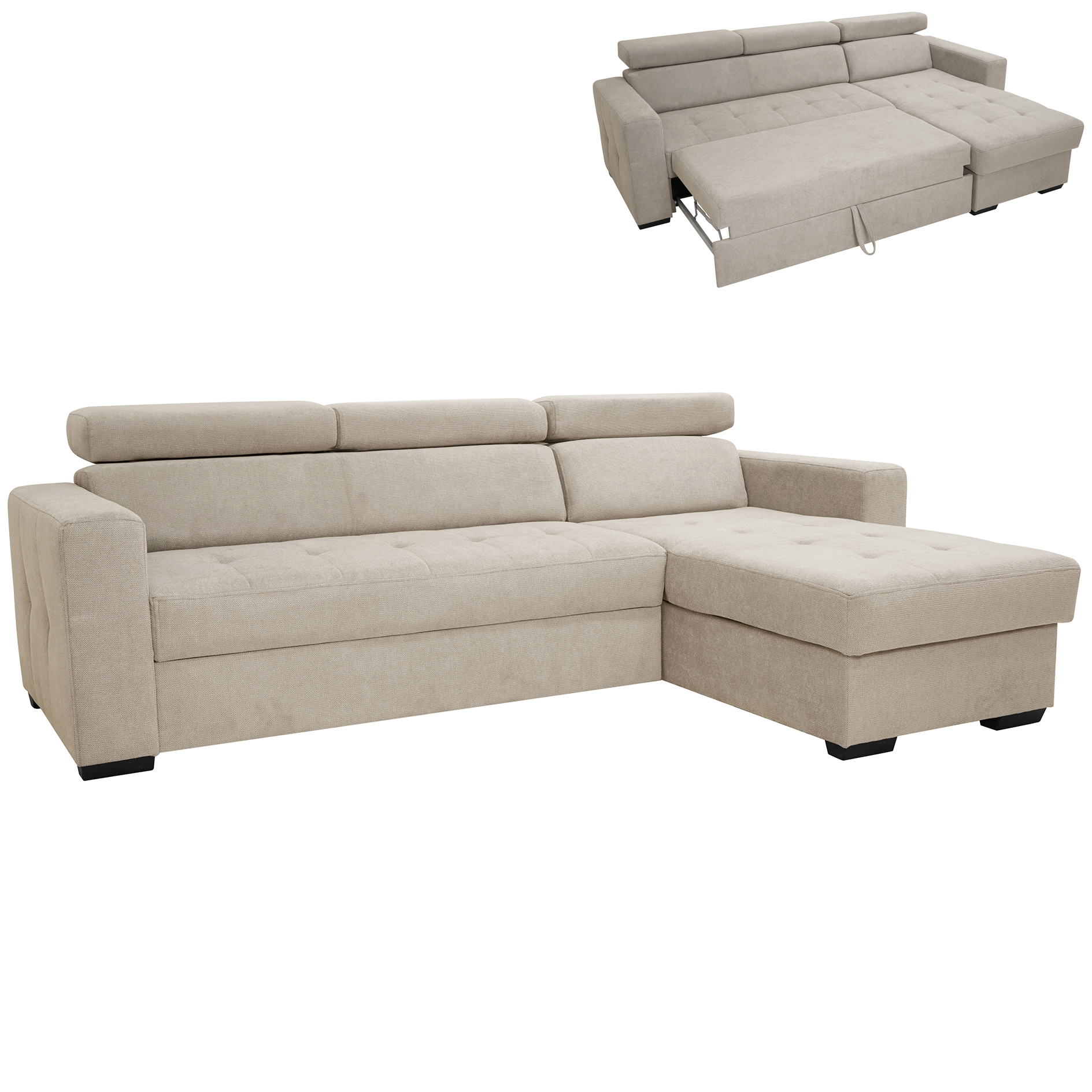 Wohnlandschaft - beige - Webstoff - Schlaffunktion - Bettkasten