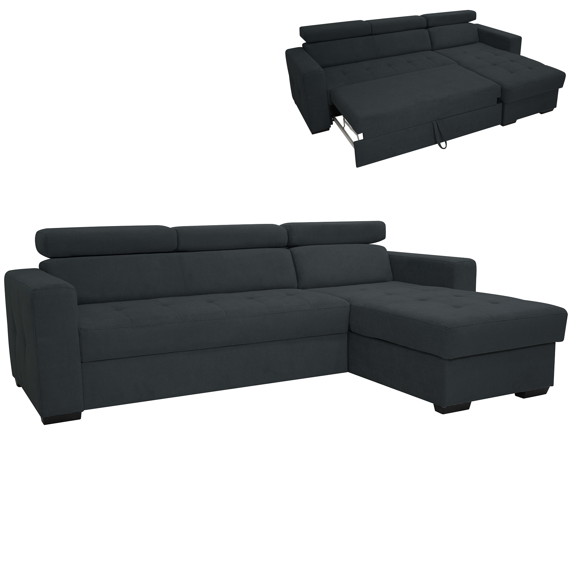 Wohnlandschaft - black - Webstoff - Schlaffunktion - Bettkasten