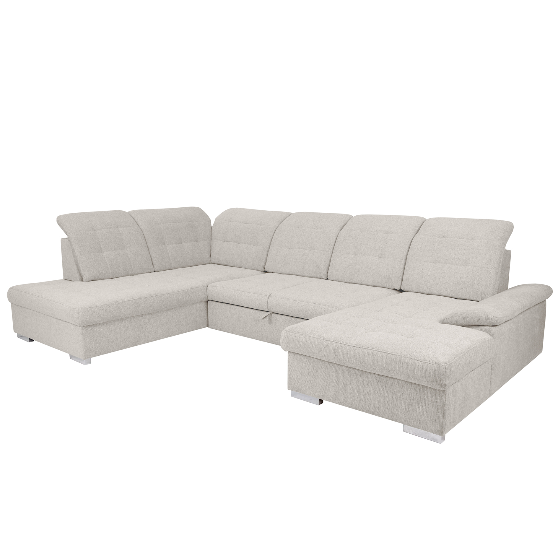 Wohnlandschaft - cream - Liegefunktion - Staukasten - Recamiere rechts