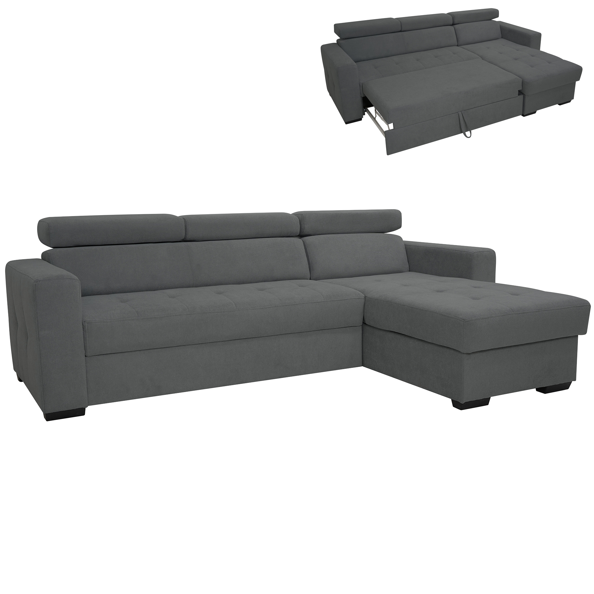 Wohnlandschaft - dark grey - Webstoff - Schlaffunktion - Bettkasten