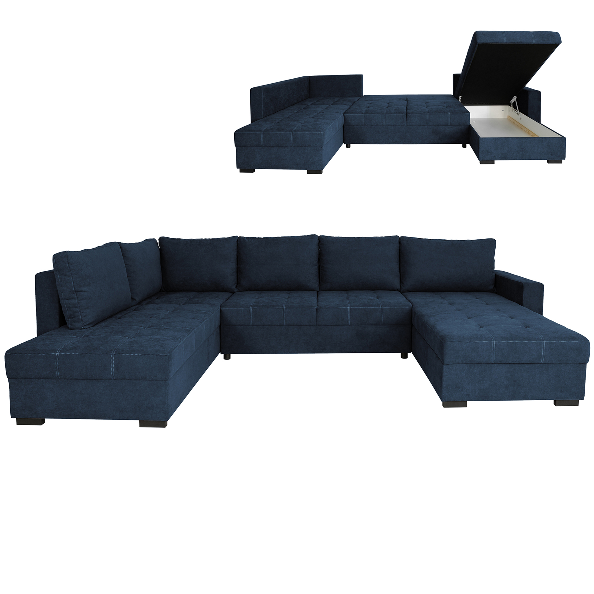 Wohnlandschaft - deepblue - Liegefunktion und Staukasten