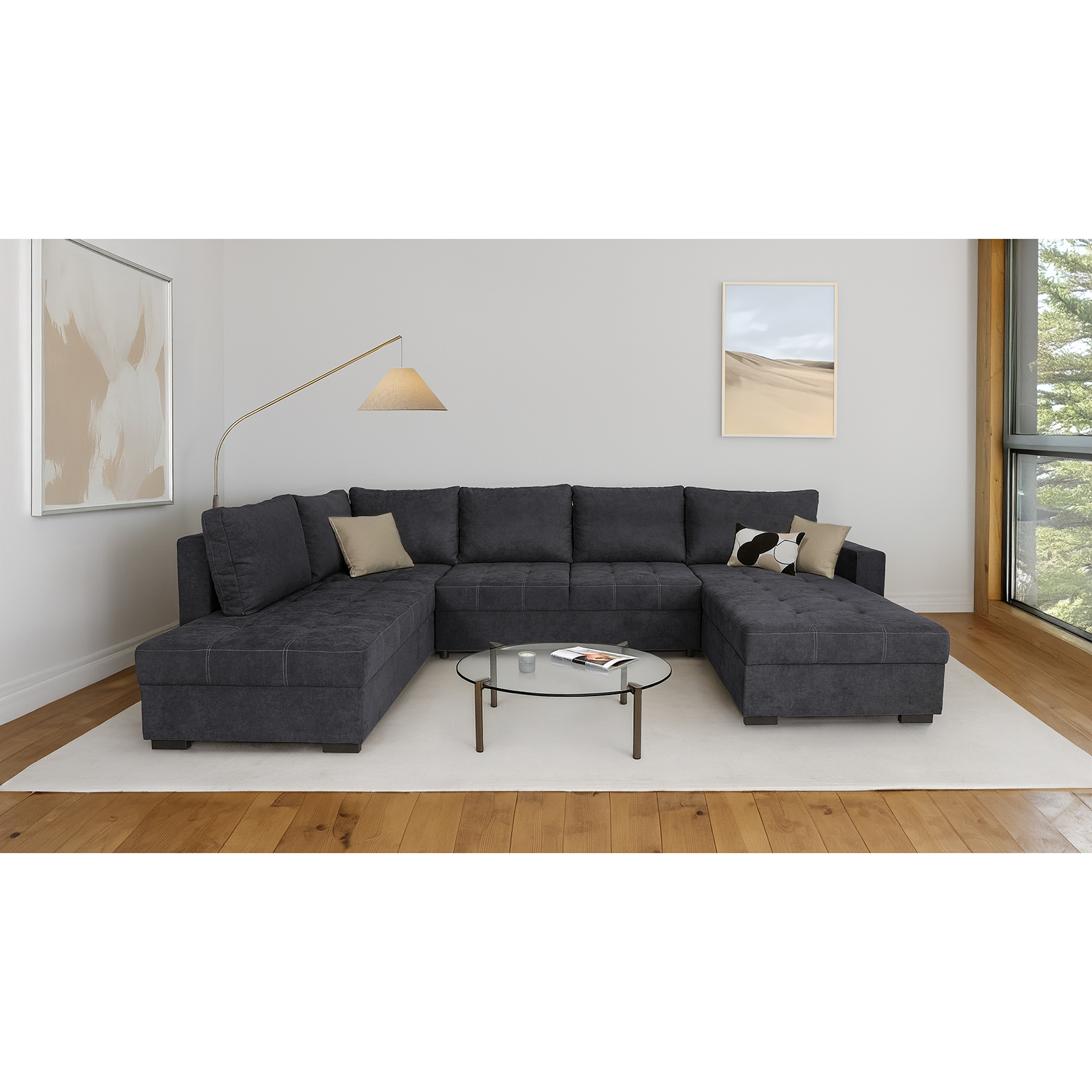 Wohnlandschaft - graphite - Liegefunktion und Staukasten