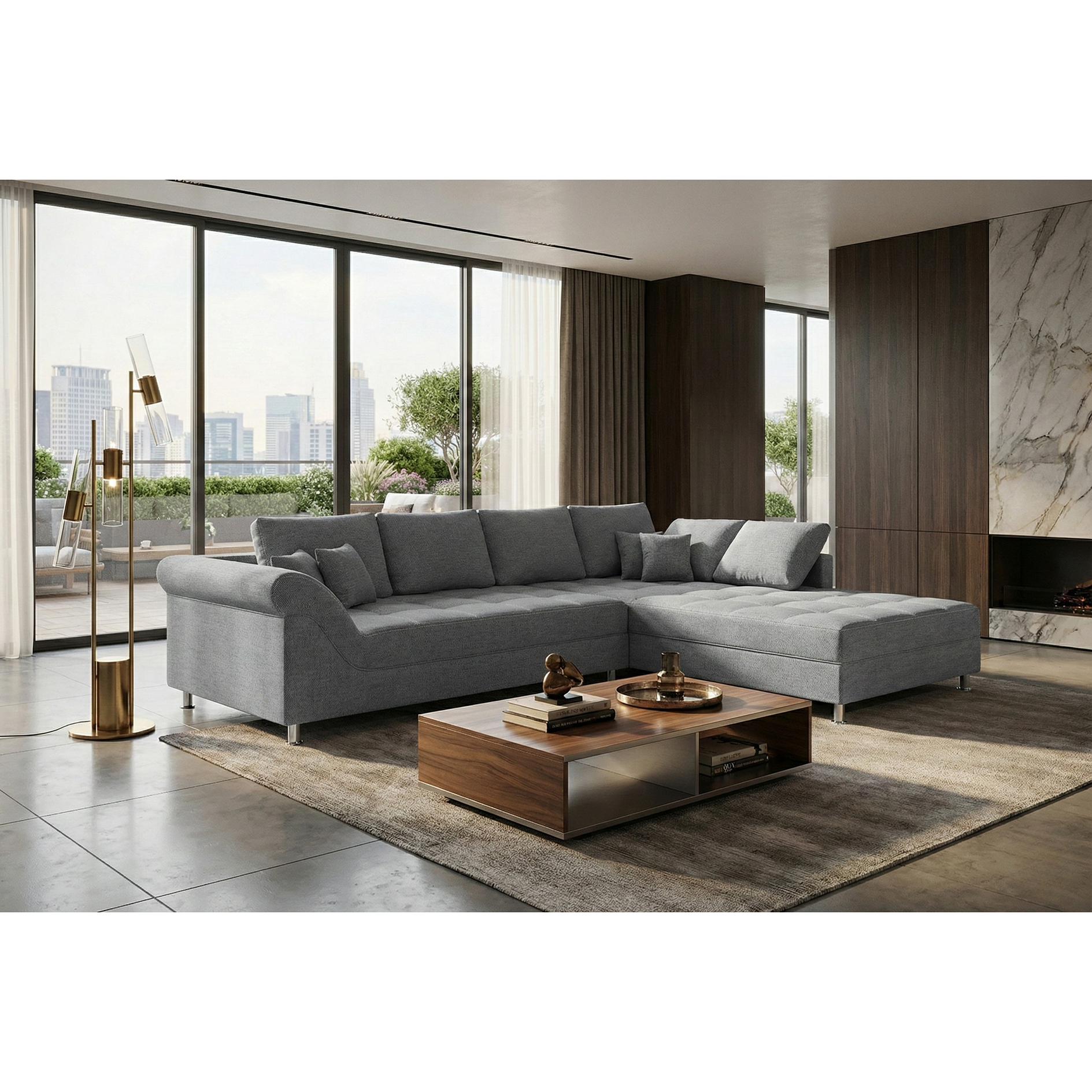 Wohnlandschaft - grey - Federkern - beidseitig montierbar