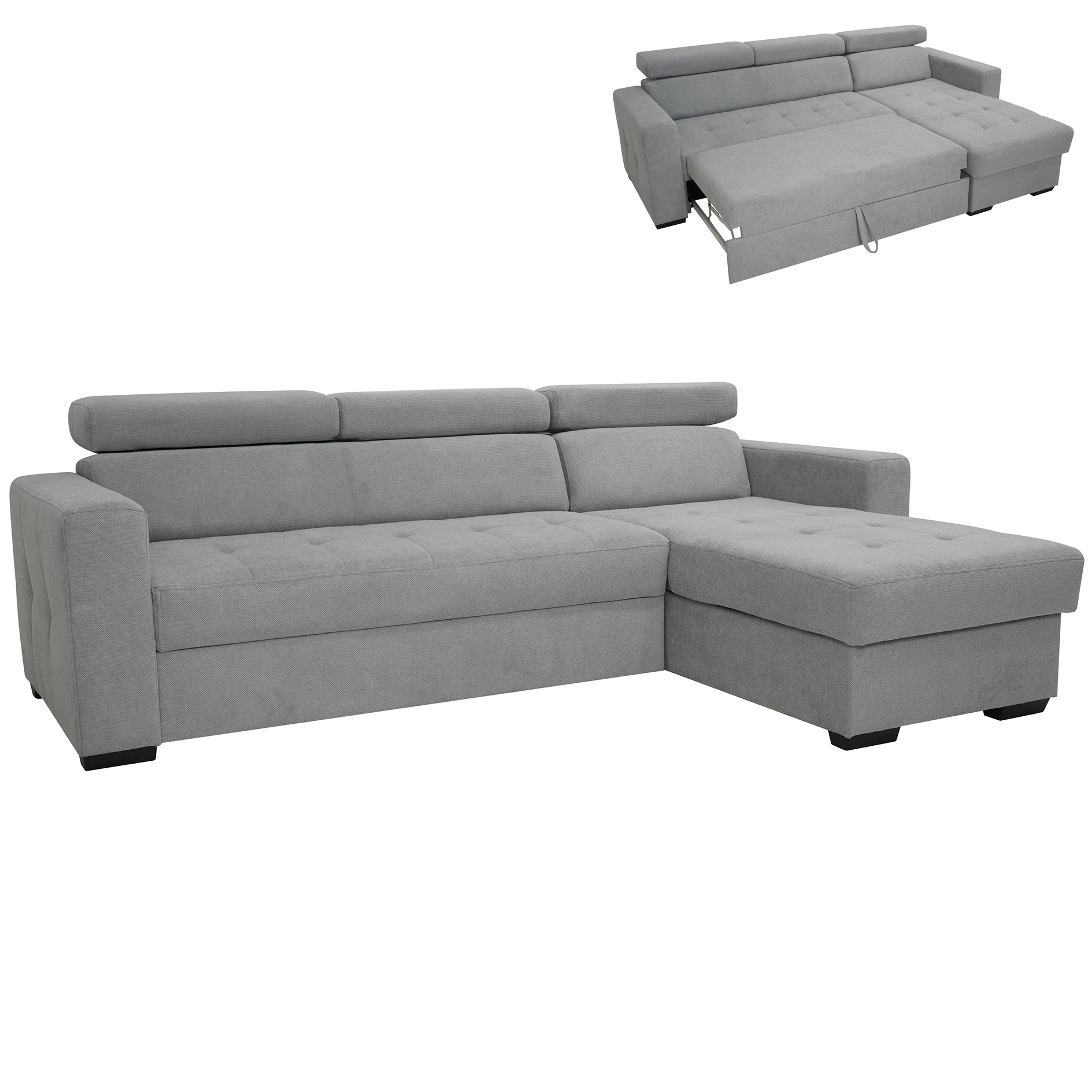 Wohnlandschaft - grey - Webstoff - Schlaffunktion - Bettkasten