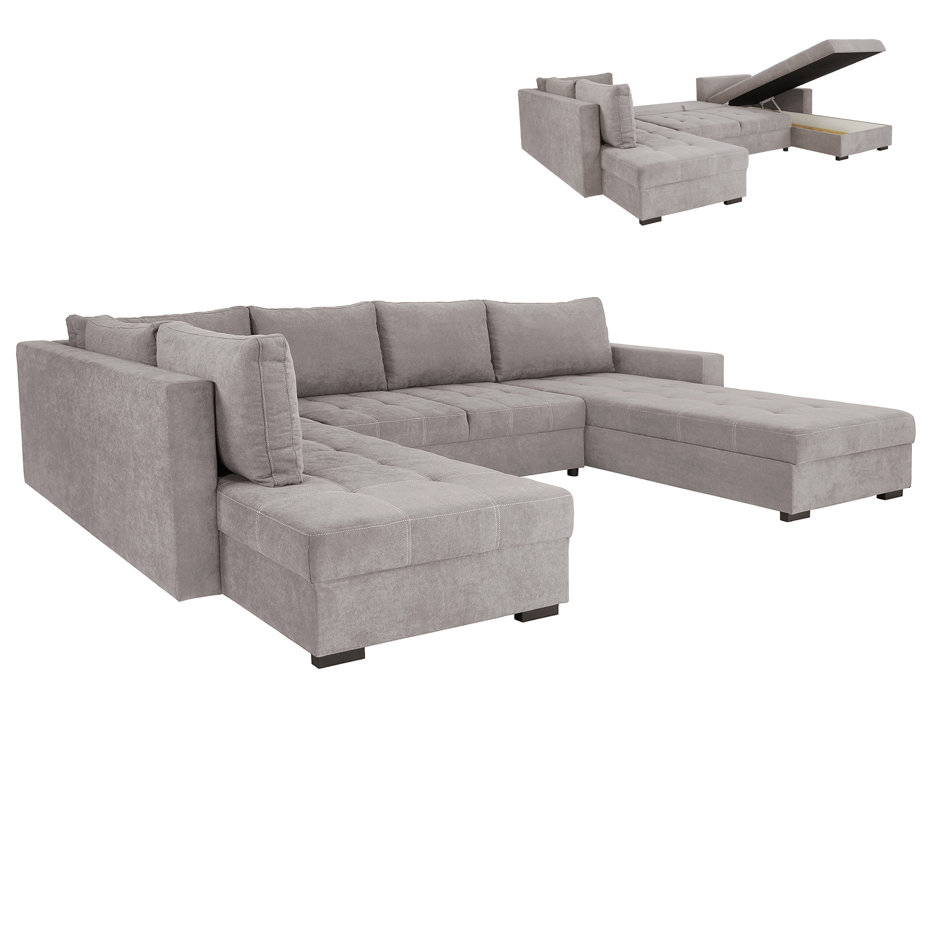 Wohnlandschaft - light grey - Liegefunktion und Staukasten