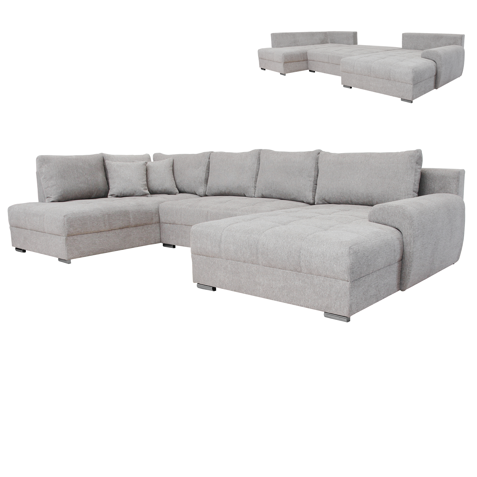 Wohnlandschaft - lightgrey - Liegefunktion und Staukasten - Recamiere links
