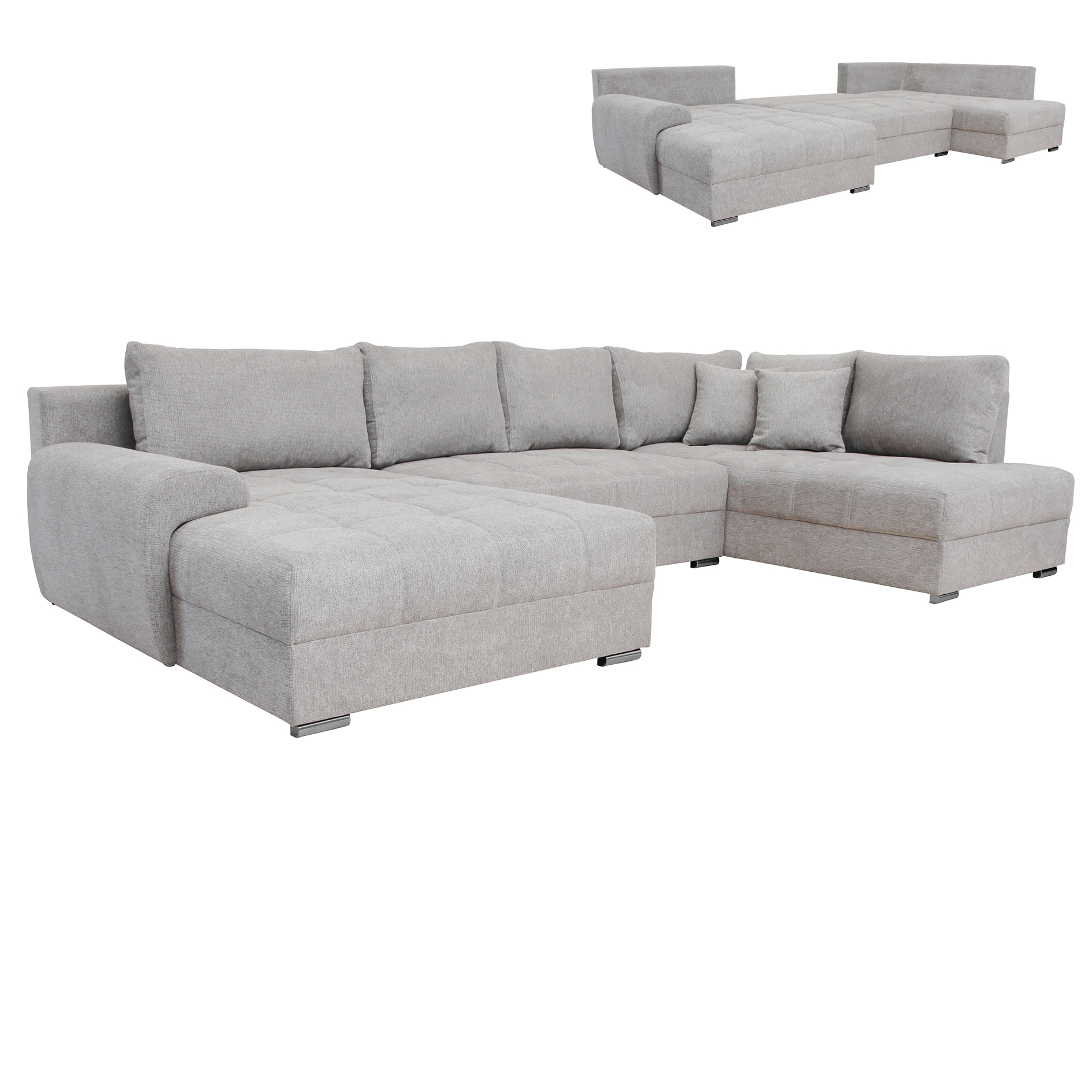 Wohnlandschaft - lightgrey - Liegefunktion und Staukasten - Recamiere rechts