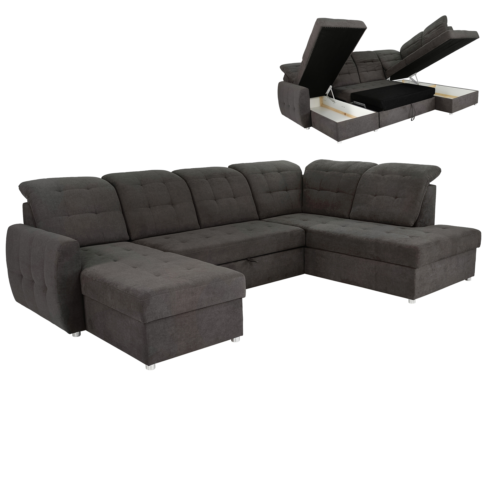 Wohnlandschaft - mink brown - 2 Staukästen - Recamiere links