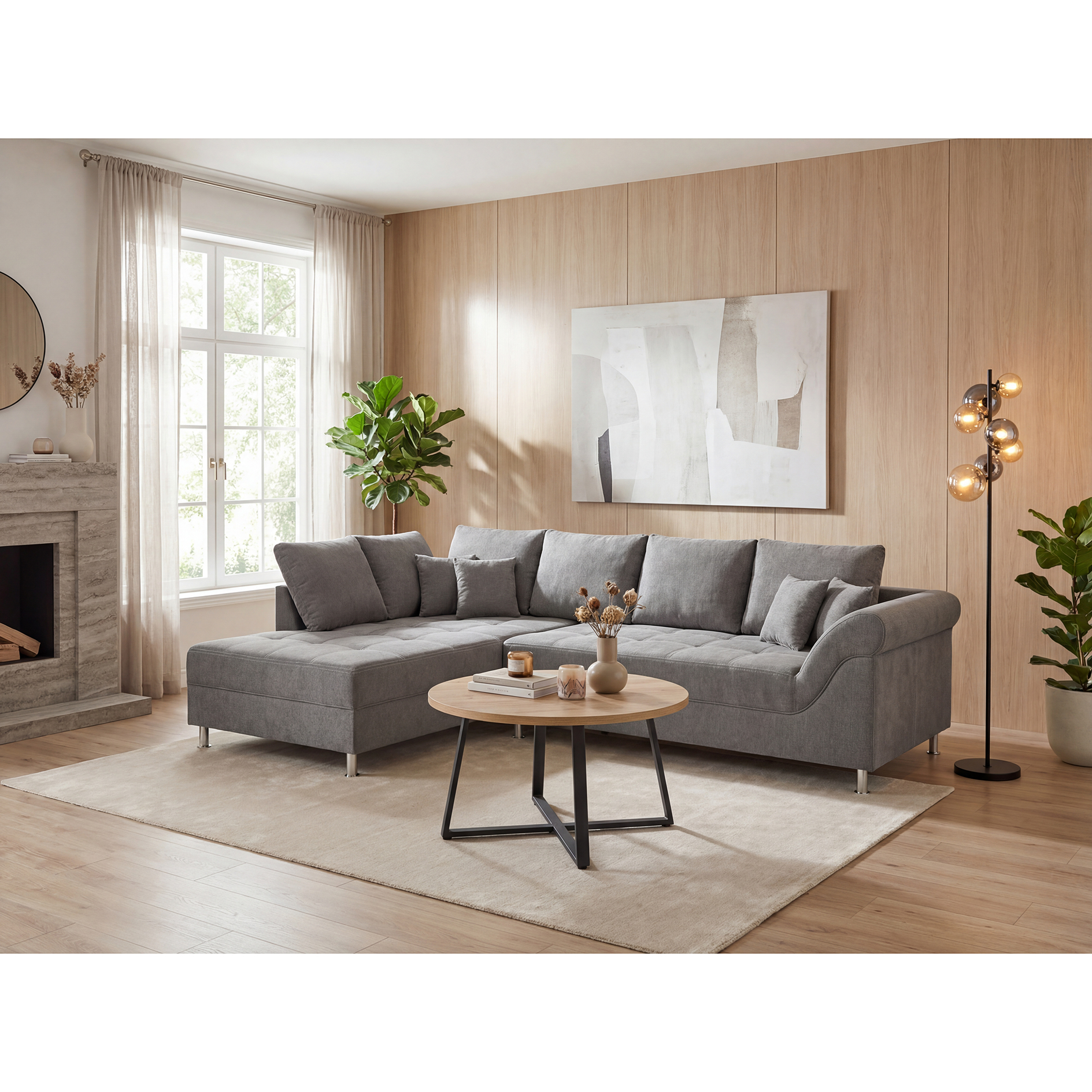Wohnlandschaft - mocca - Federkern - beidseitig montierbar