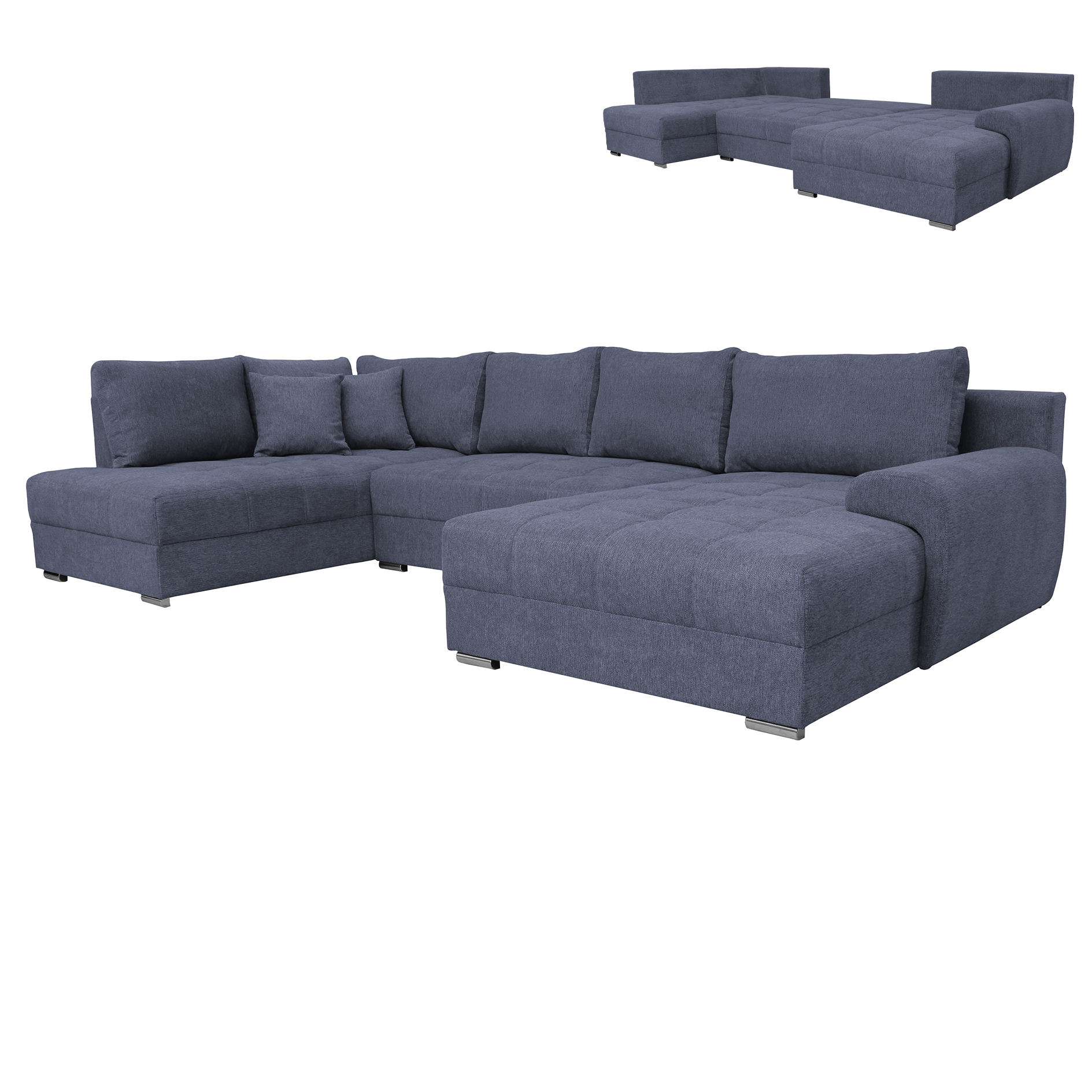 Wohnlandschaft - navy - Liegefunktion und Staukasten - Recamiere links