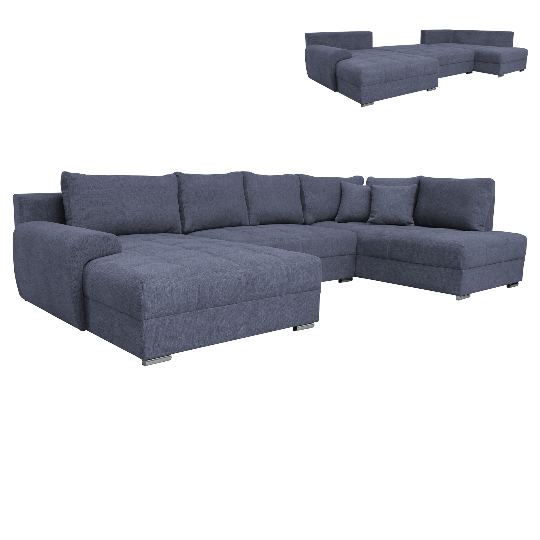 Wohnlandschaft - navy - Liegefunktion und Staukasten - Recamiere rechts