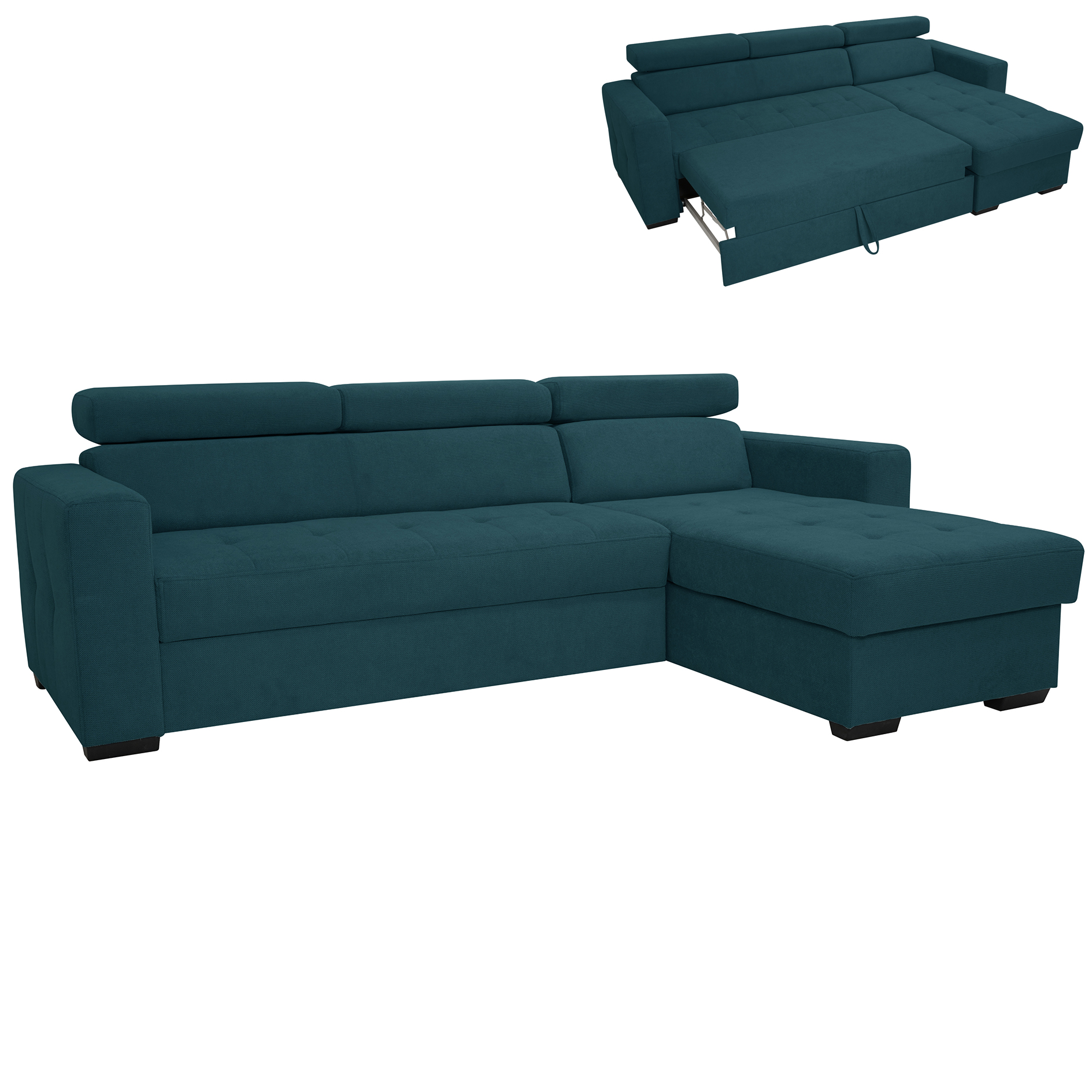 Wohnlandschaft - ocean blue - Webstoff - Schlaffunktion - Bettkasten