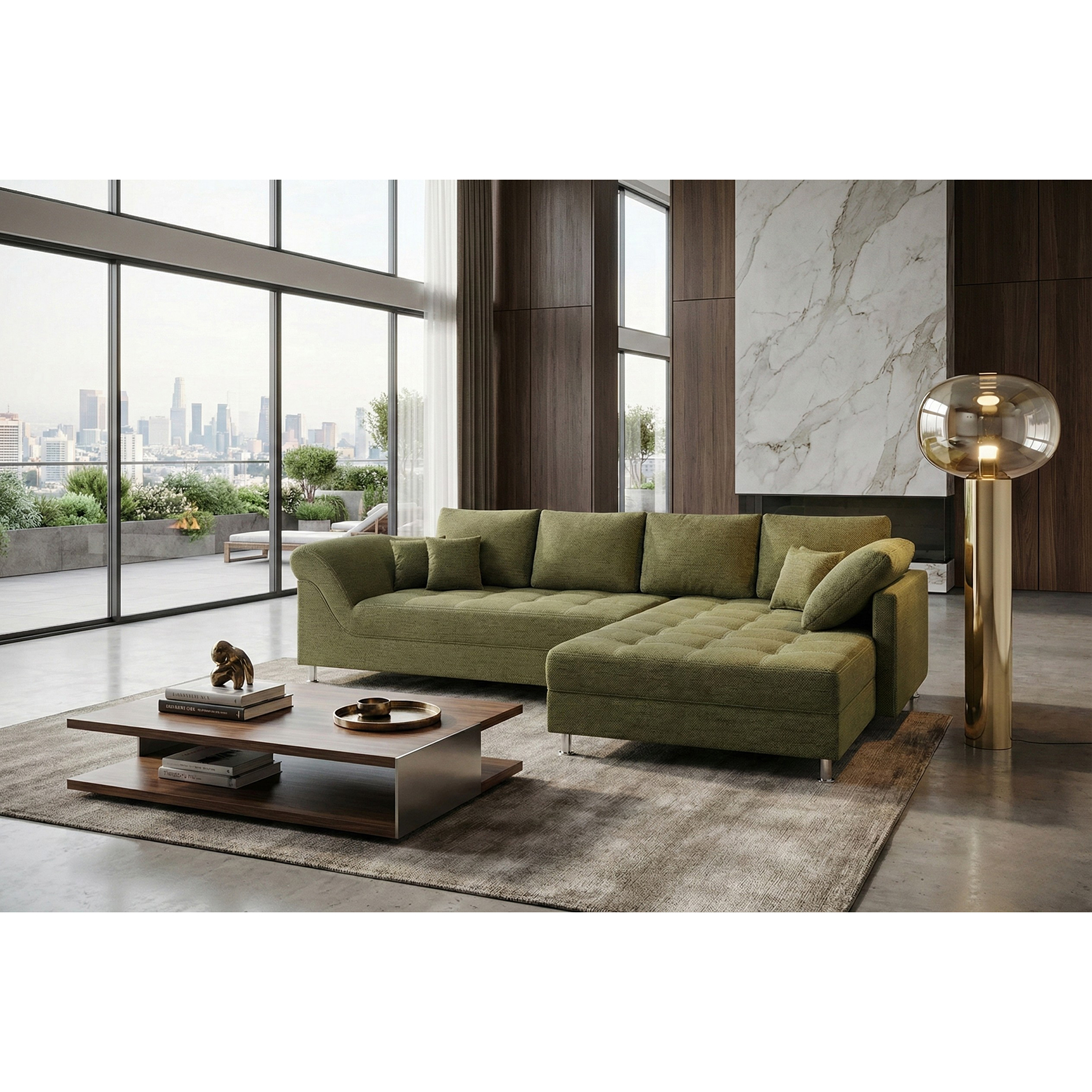 Wohnlandschaft - olive - Federkern - beidseitig montierbar