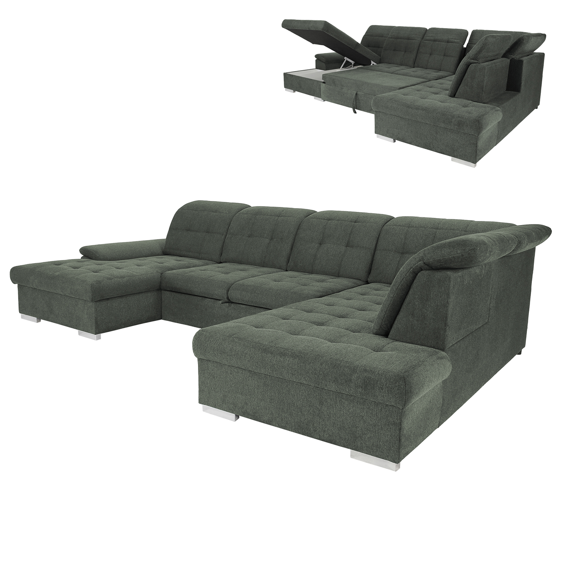 Wohnlandschaft - olive - Liegefunktion - Staukasten - Recamiere links