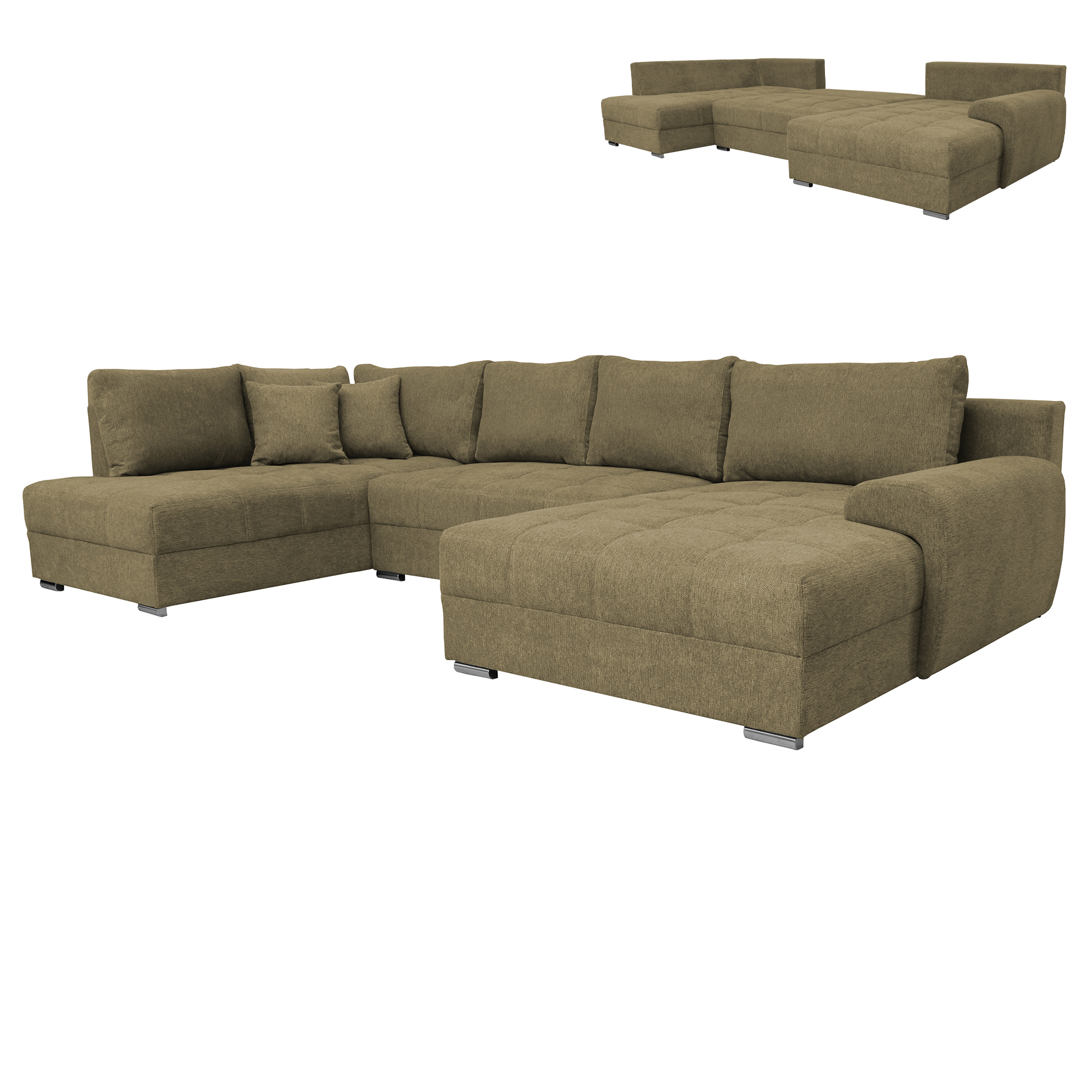 Wohnlandschaft - olive - Liegefunktion und Staukasten - Recamiere links