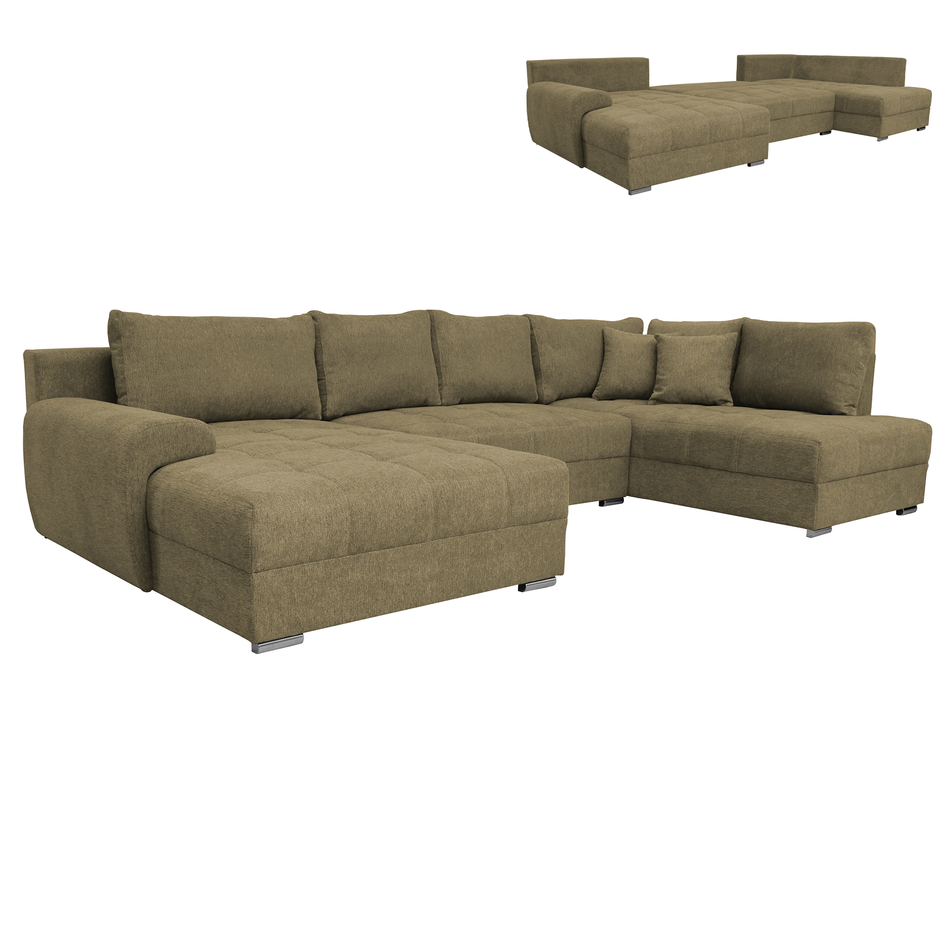 Wohnlandschaft - olive - Liegefunktion und Staukasten - Recamiere rechts