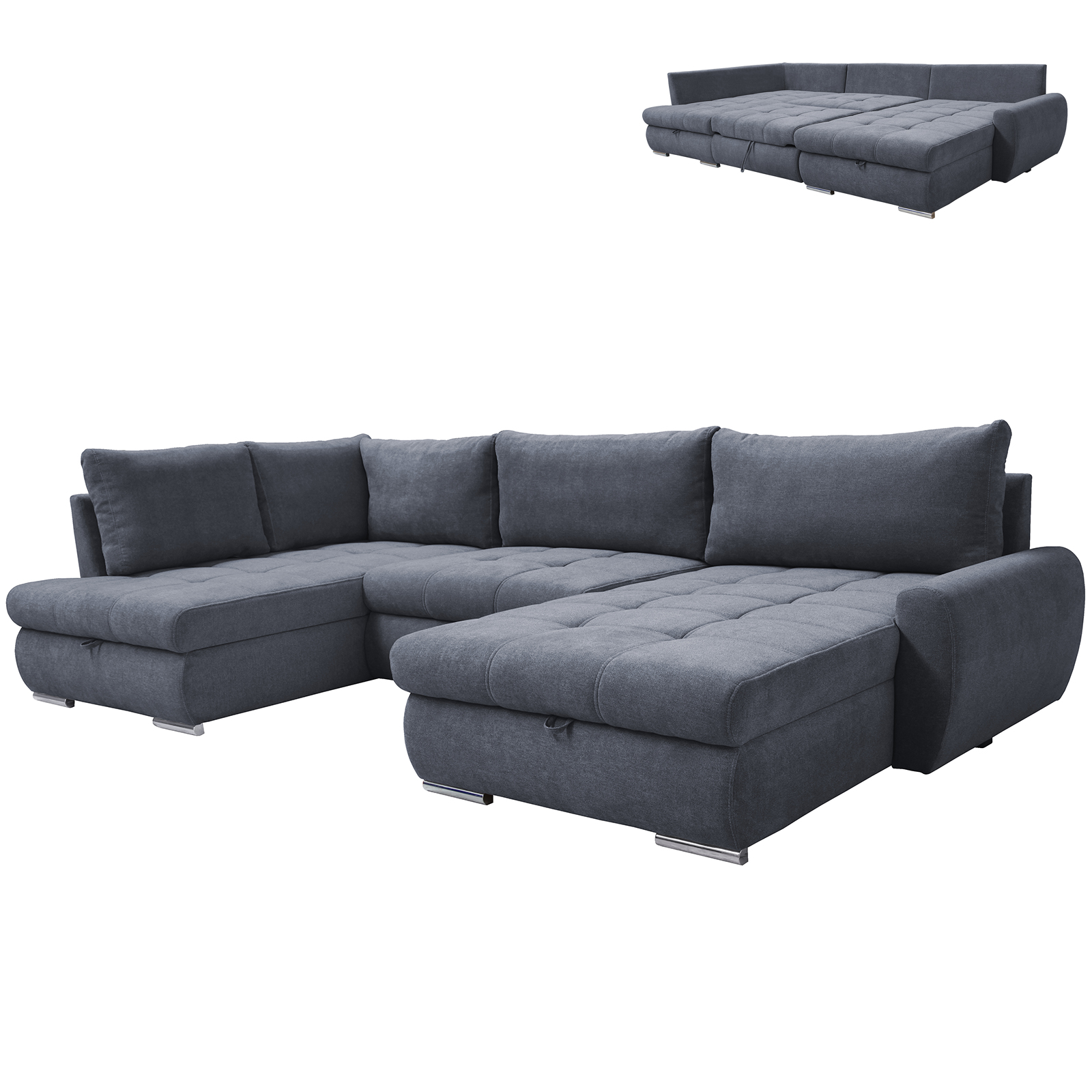 Wohnlandschaft - steel - mit Liegefunktion und Staukasten - Ottomane rechts