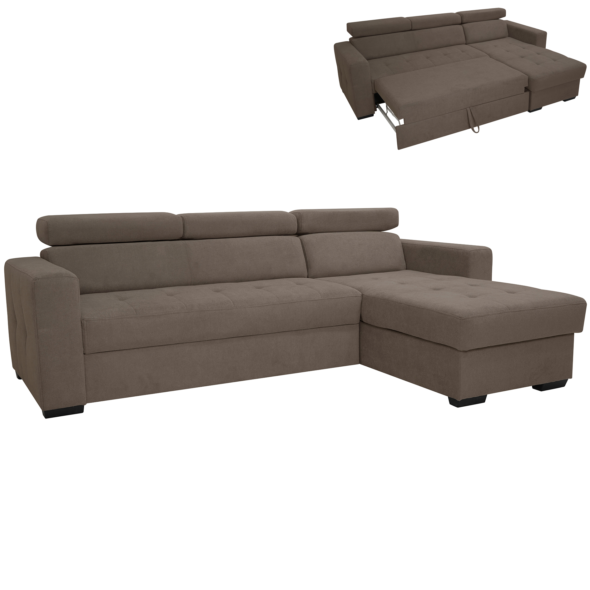 Wohnlandschaft - taupe - Webstoff - Schlaffunktion - Bettkasten