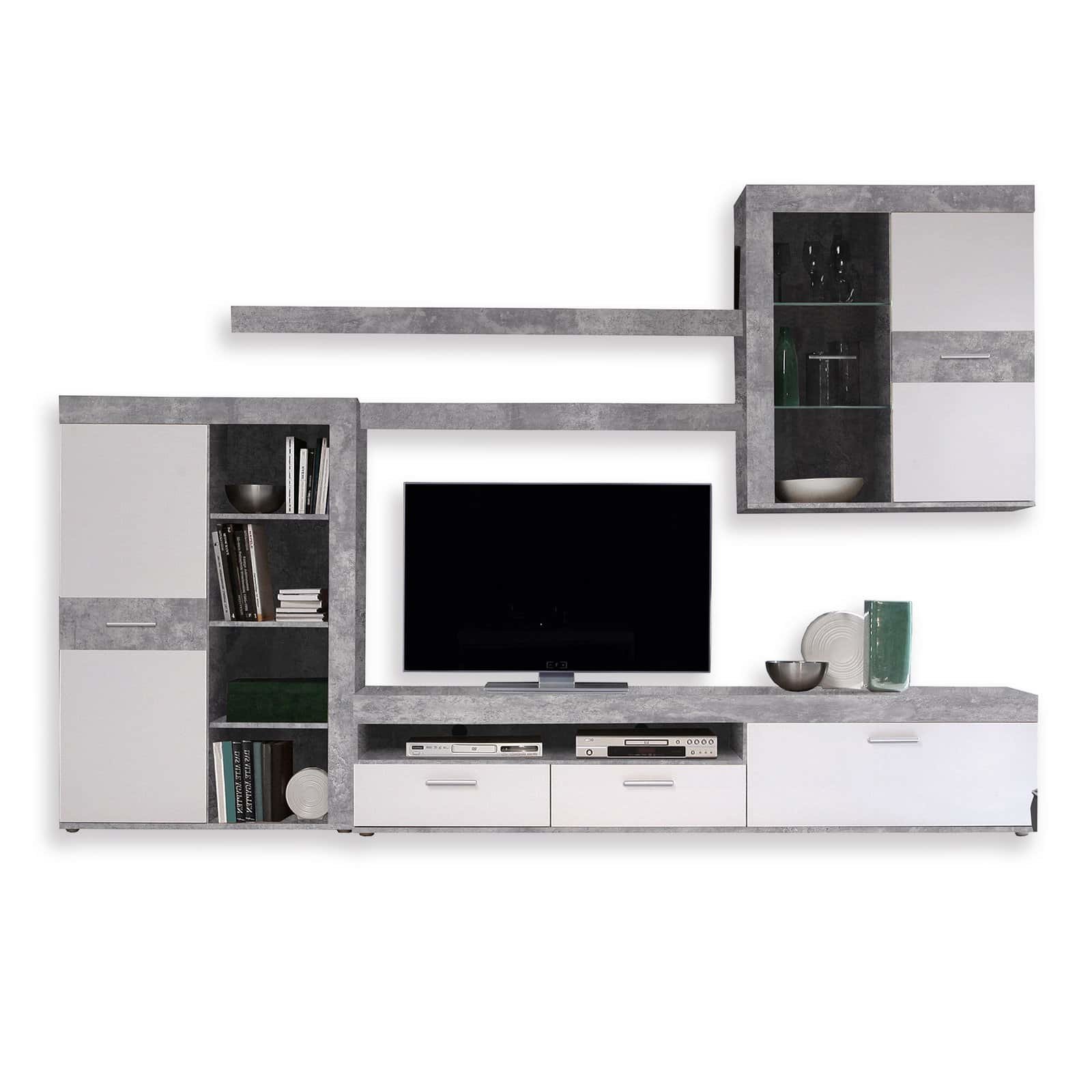 Wohnwand - Betonoptik-weiß - 300 cm breit