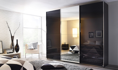 Schwebetürenschrank grau Spiegel