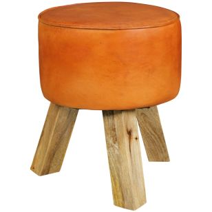 Hocker - echtes Leder - Mango massiv